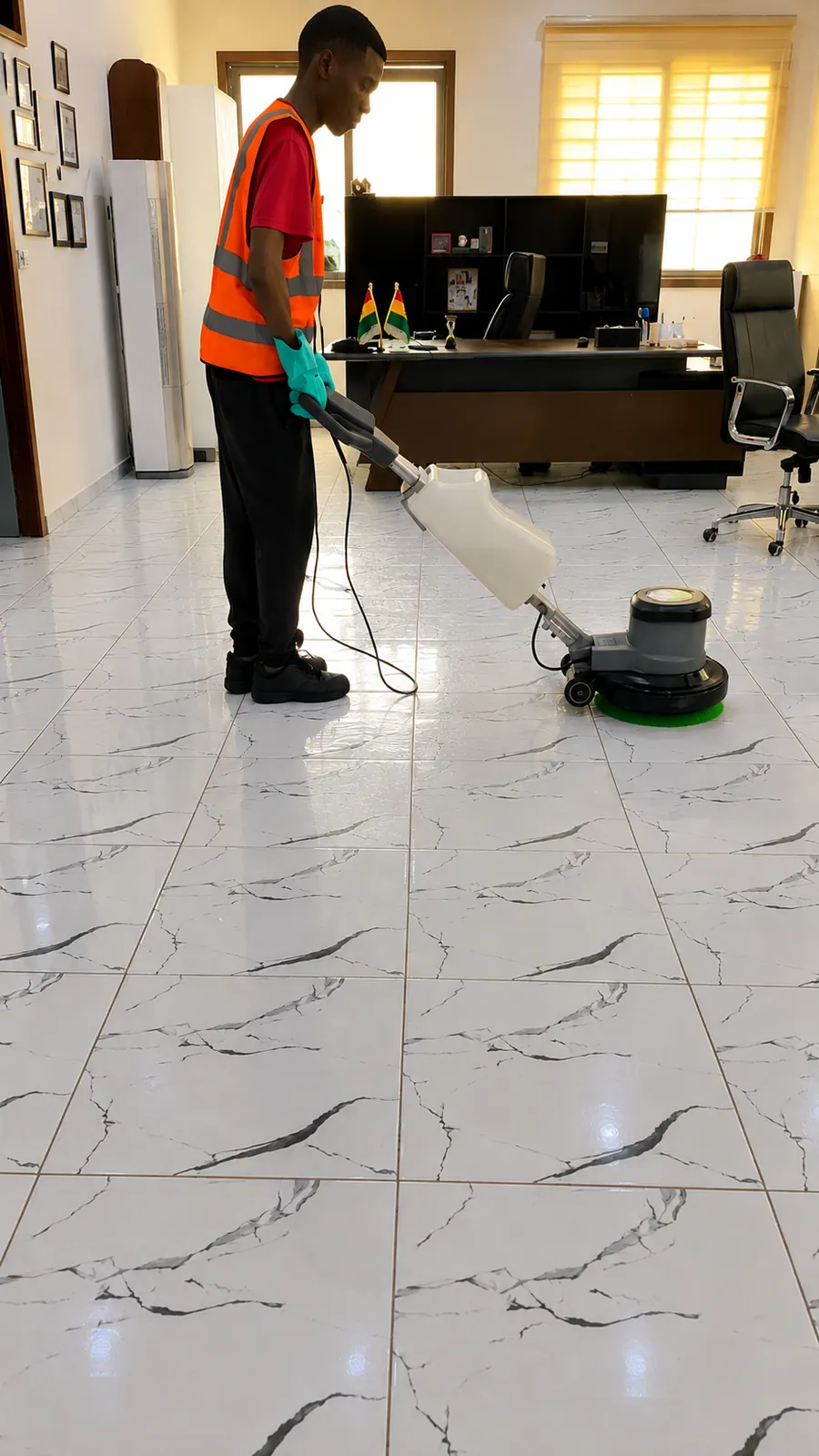 Nettoyage de bureaux à Conakry avec monobrosse OSD